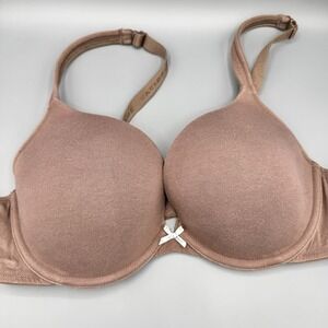 Cacique 40 C Bra Taupe Boost Plunge Underwire Back Closure Cotton Stretch